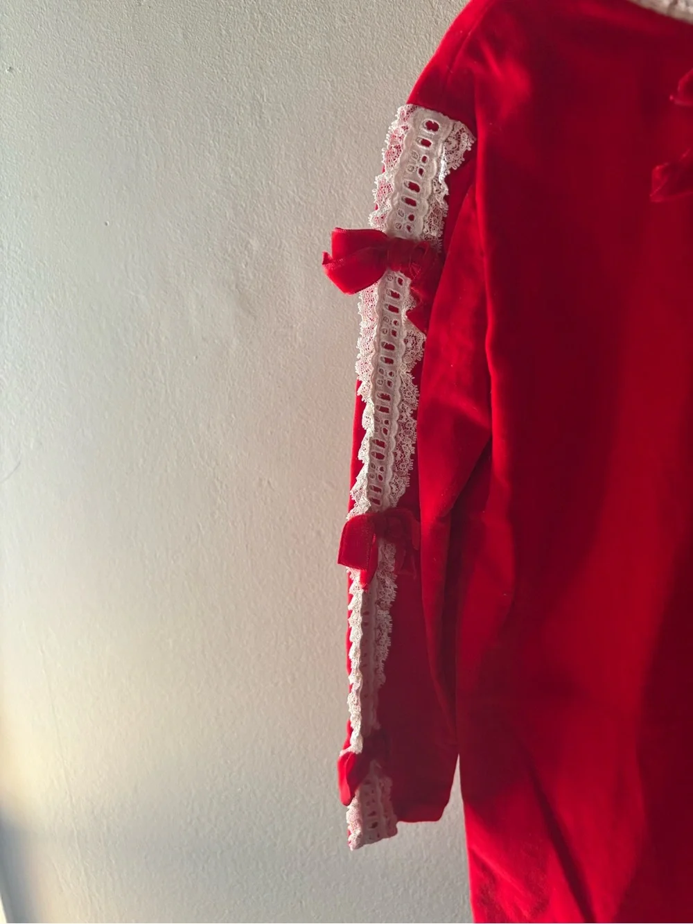 Genuine Vintage Red Velvet Lace-Trim Bow Dress